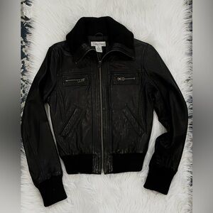 Calvin Klein Black Leather Crop Jacket